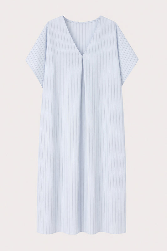 Drop Shoulder Vertical Stripe Pocket Midi Dress