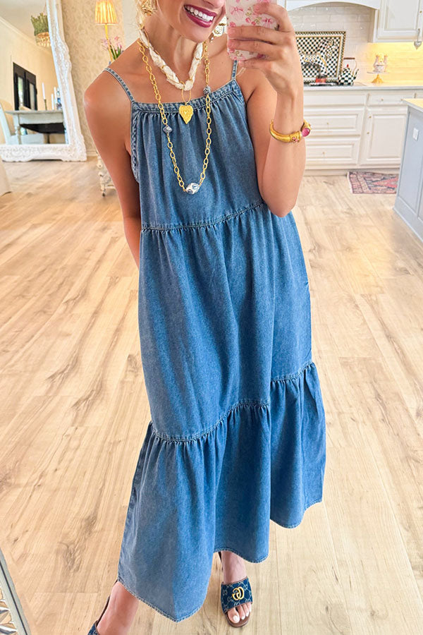 Denim Tiered Maxi Dress