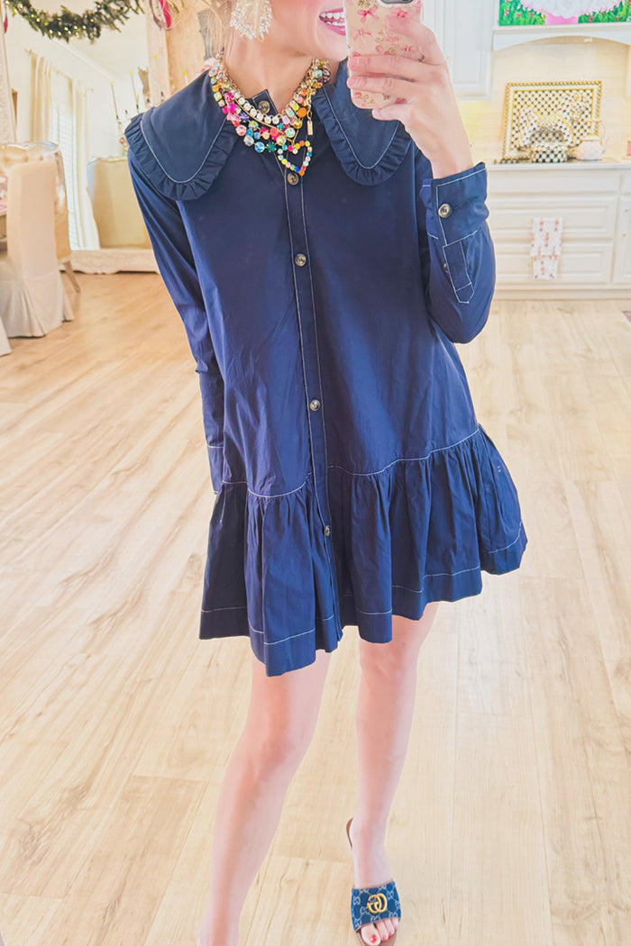 Navy Contrast Stitch Sailor Collar Dress