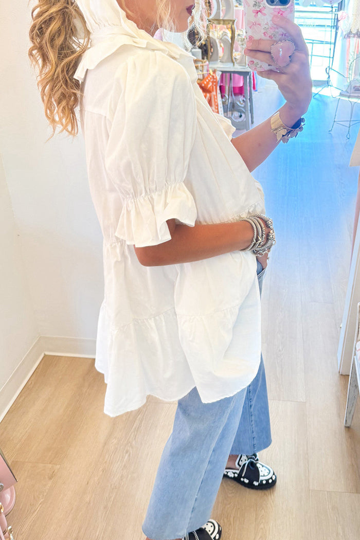 Off White High Ruffle Neck Dress