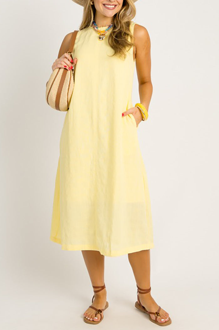 Solid Color Sleeveless Pocket Dress