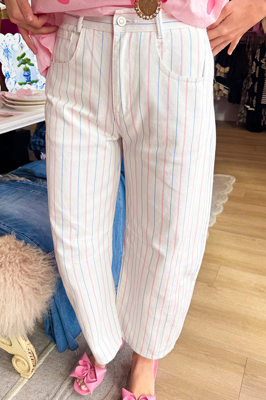 Pink and Blue Stripe Barrel Pocket Jeans