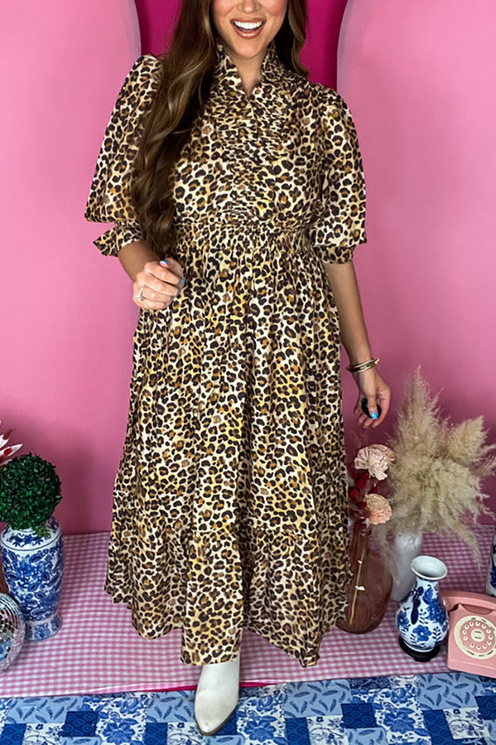 Casual Leopard Midi Dress