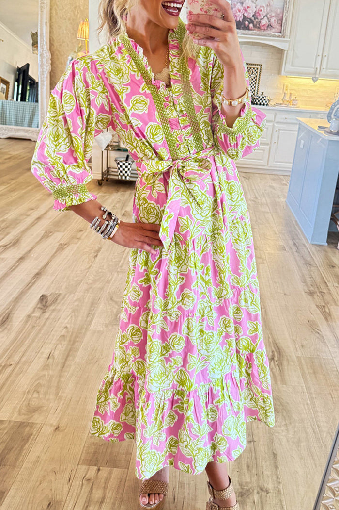 Ruffle Hem Floral Print Midi Dress