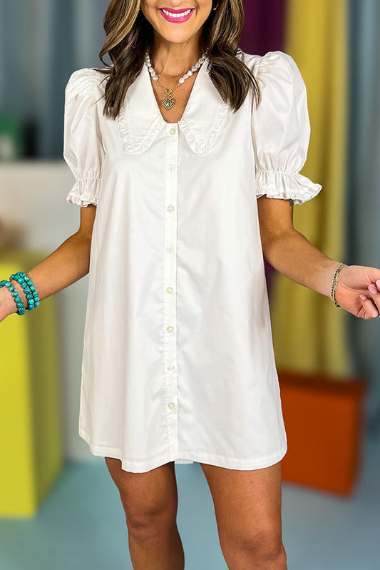 Solid Color Puff Sleeve Dress