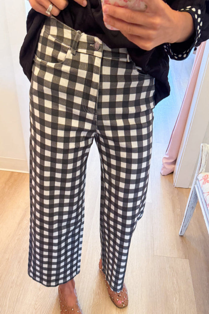 Black Gingham Wide Leg Pants