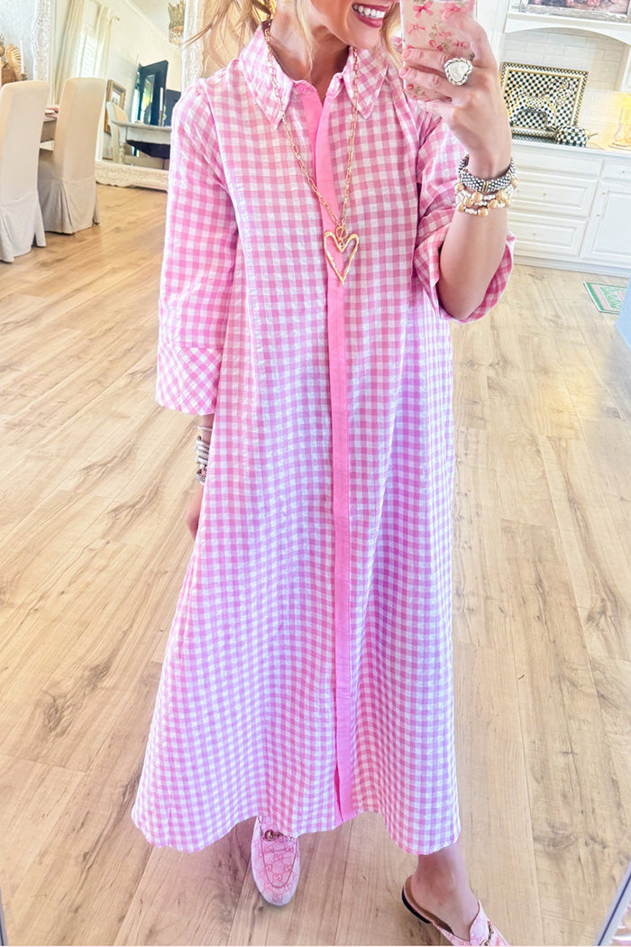 Gingham Button Down Midi Dress