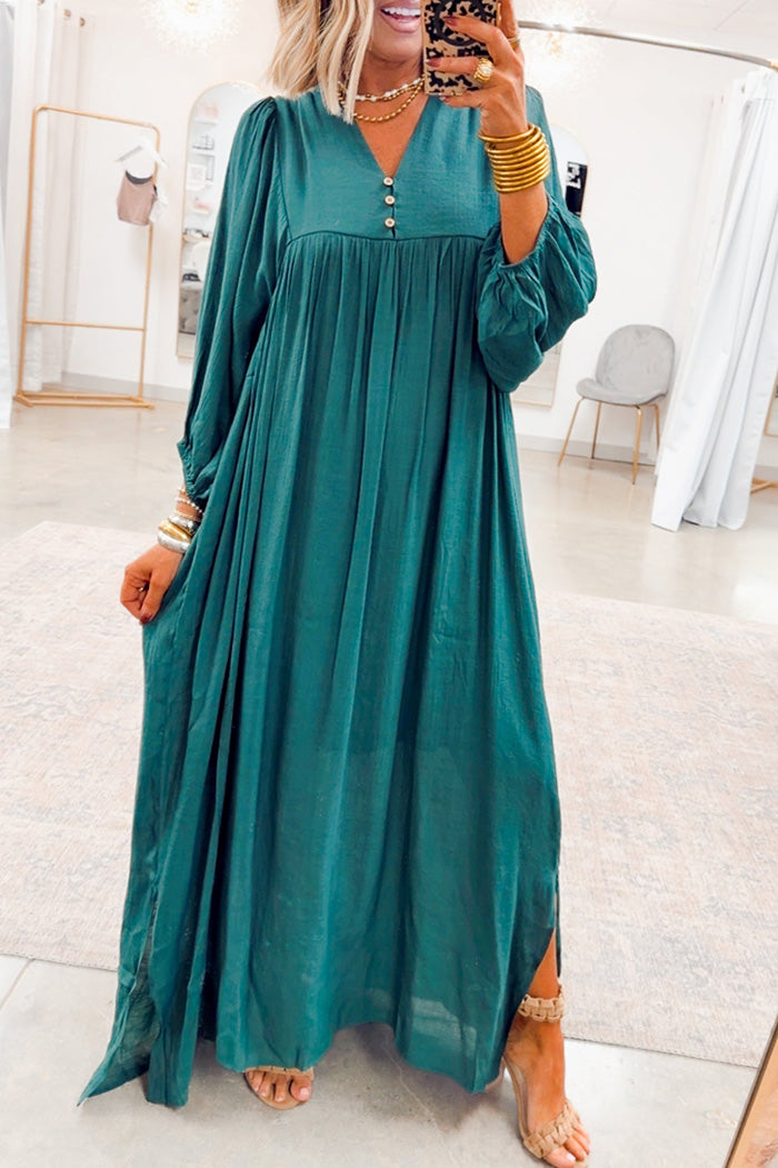 Pocketed Bell Sleeve Midi Dress