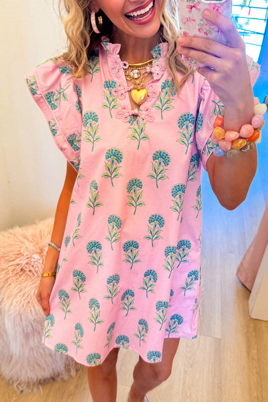 Floral Print Flutter Sleeve Dress