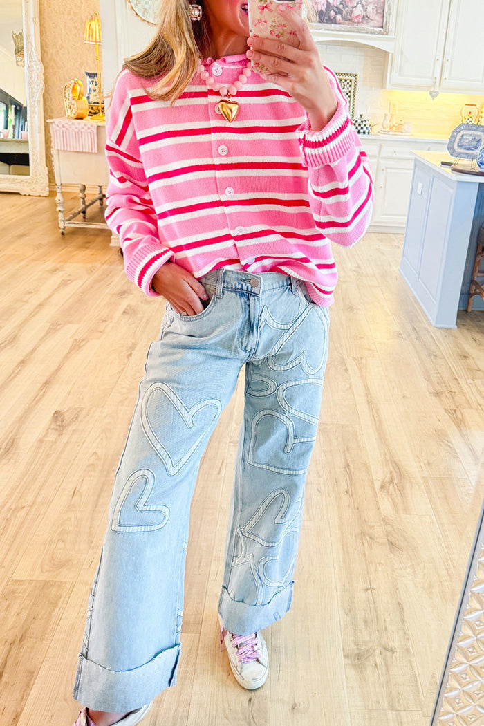 Pink Stripe Button Front Cardigan