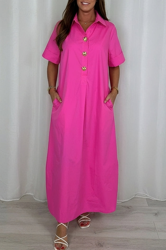 Pocketed Collared Shirt Maxi Dress