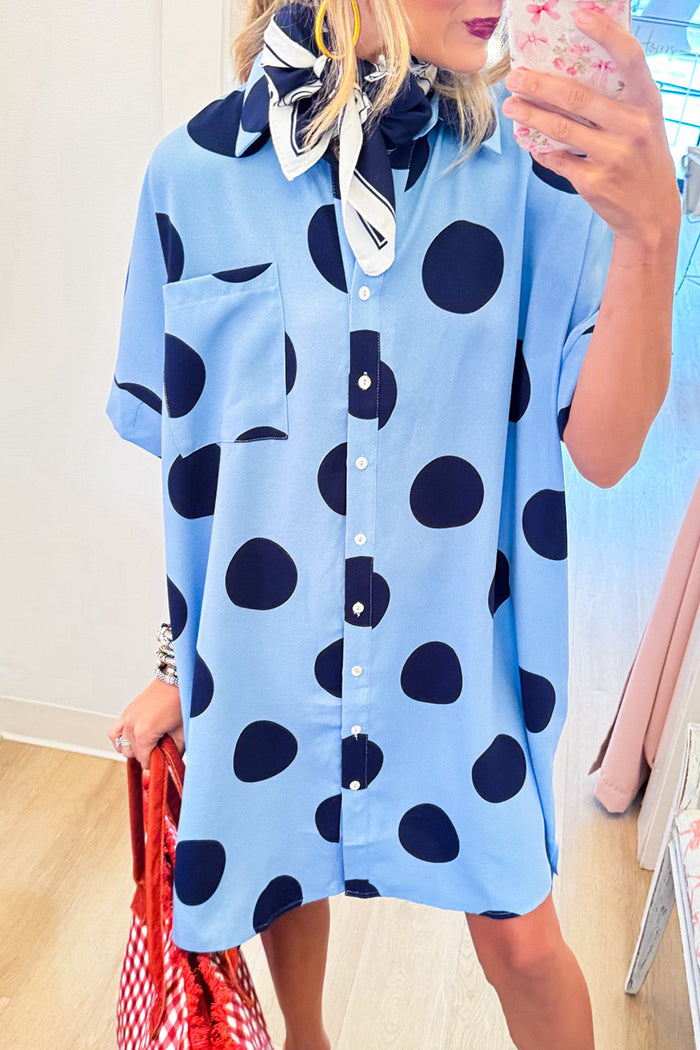 Casual Polka Dot Shirt Dress