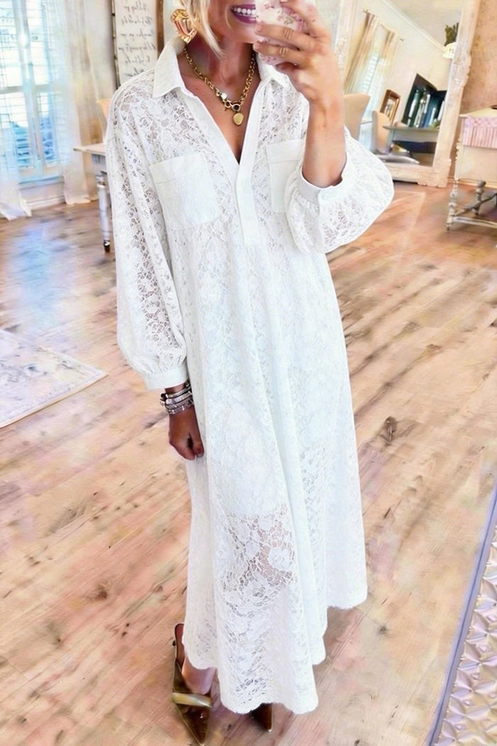White Lace Pocketed Maxi Dress