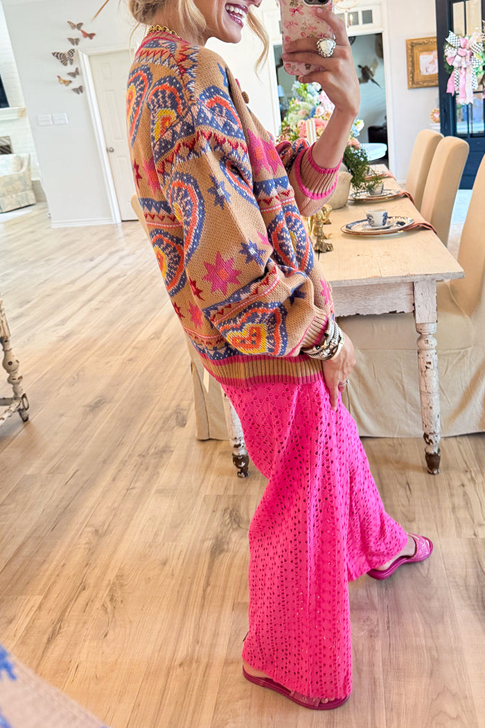 Casual Colorful Heart Knit Cardigan