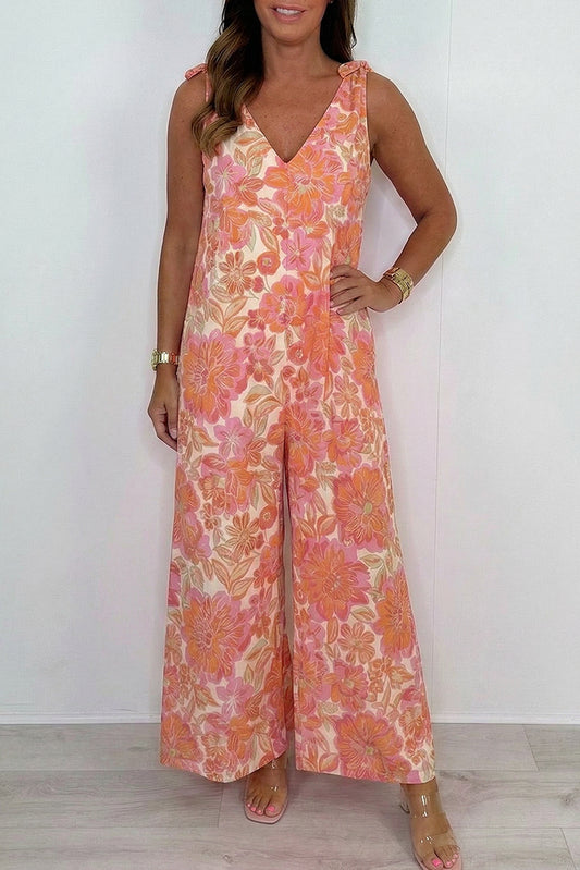 Coral Orange Floral Wide Leg Jumpsuit