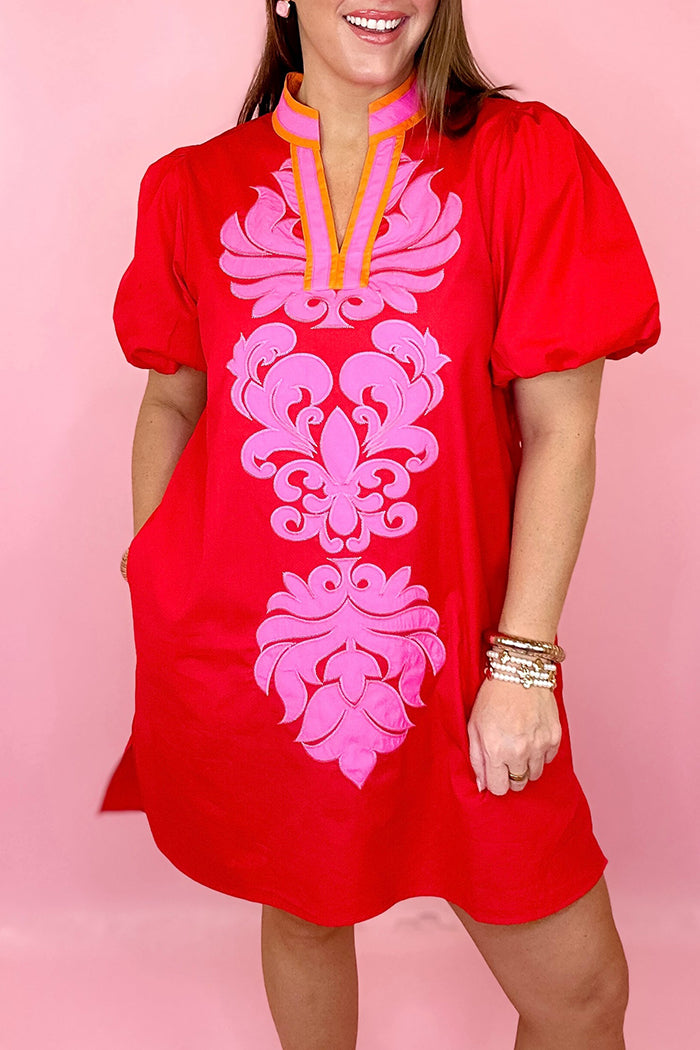 Puff Sleeve Embroidered Dress