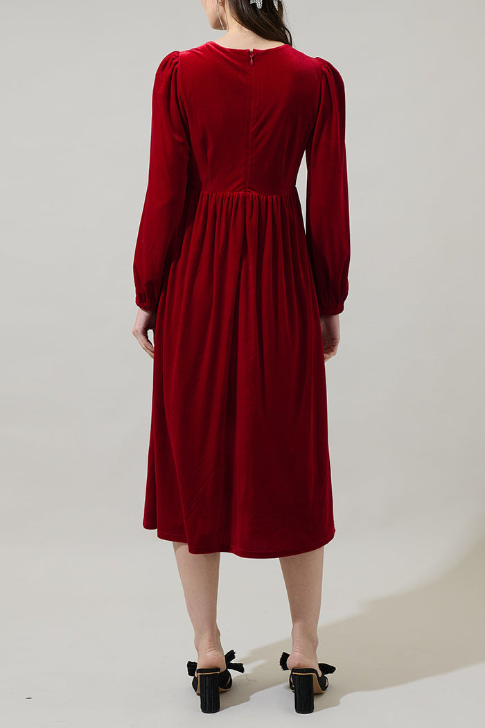 Glow Bow Velvet Midi Dress
