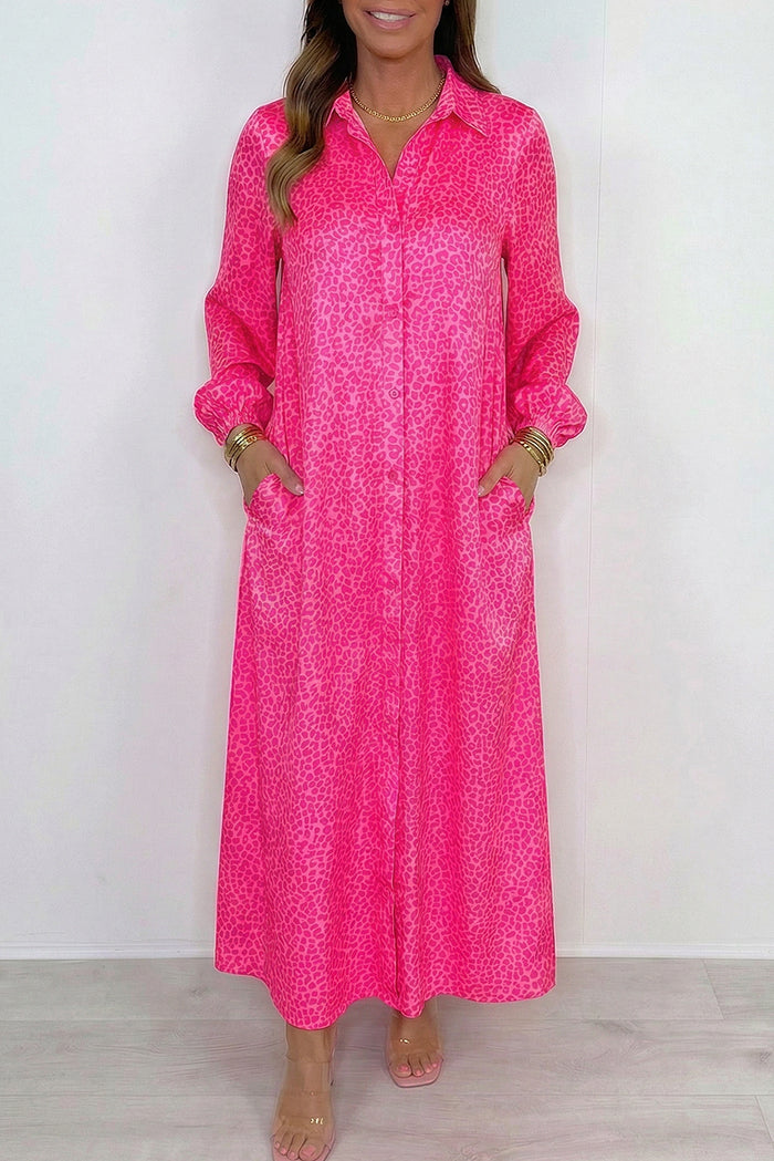 Leopard Long Sleeve Pocket Maxi Dress