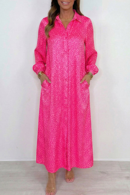Leopard Long Sleeve Pocket Maxi Dress