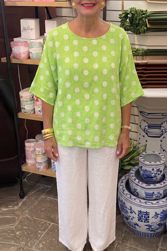Polka Dot Linen Top And Linen Pants Set