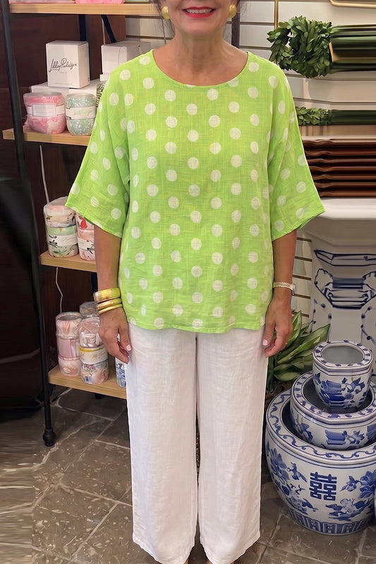 Polka Dot Linen Top And Linen Pants Set