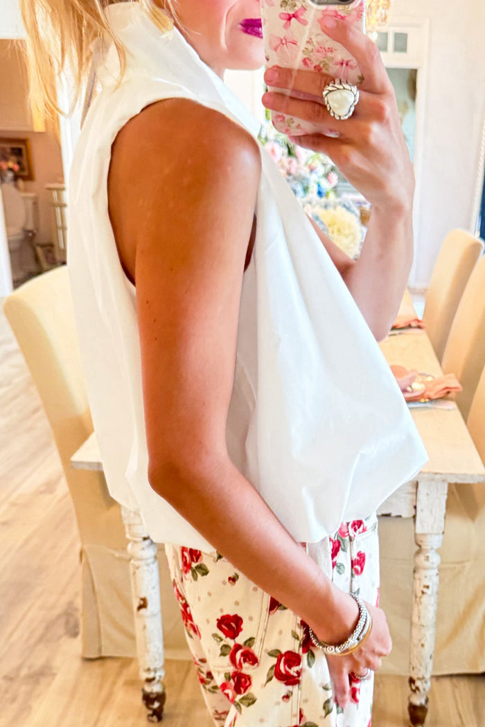 Ivory Sleeveless Collared Bubble Hem Top