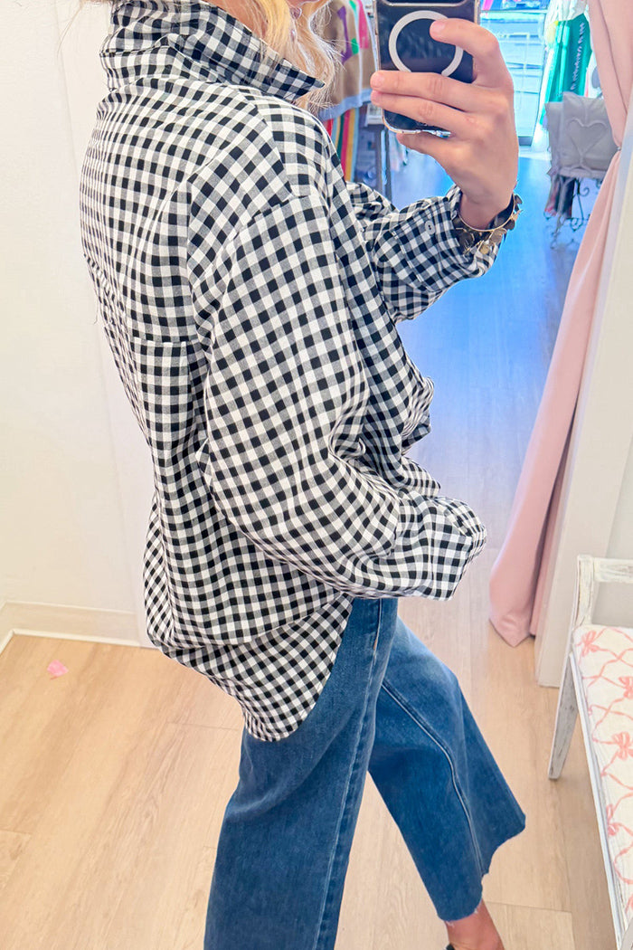 Gingham Collared Button Top