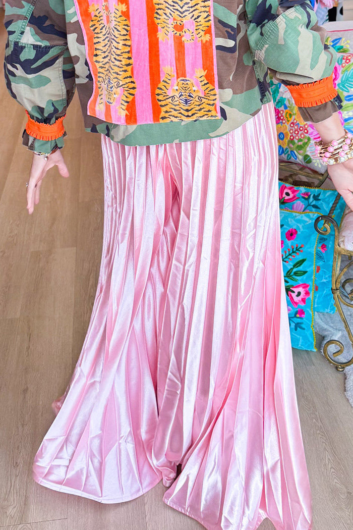 Satin Pleated Wide Leg Pants