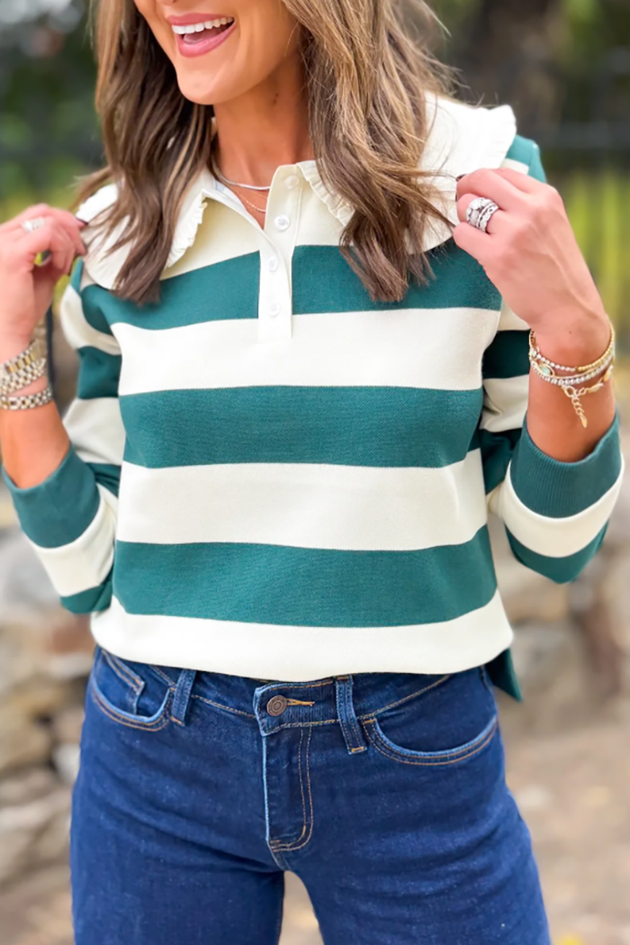 Ruffles Collar Stripes Top