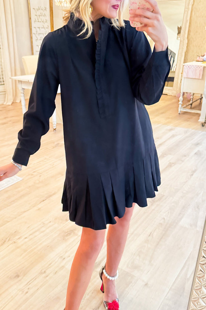Ruffle Collar Buttoned Pockets Dress