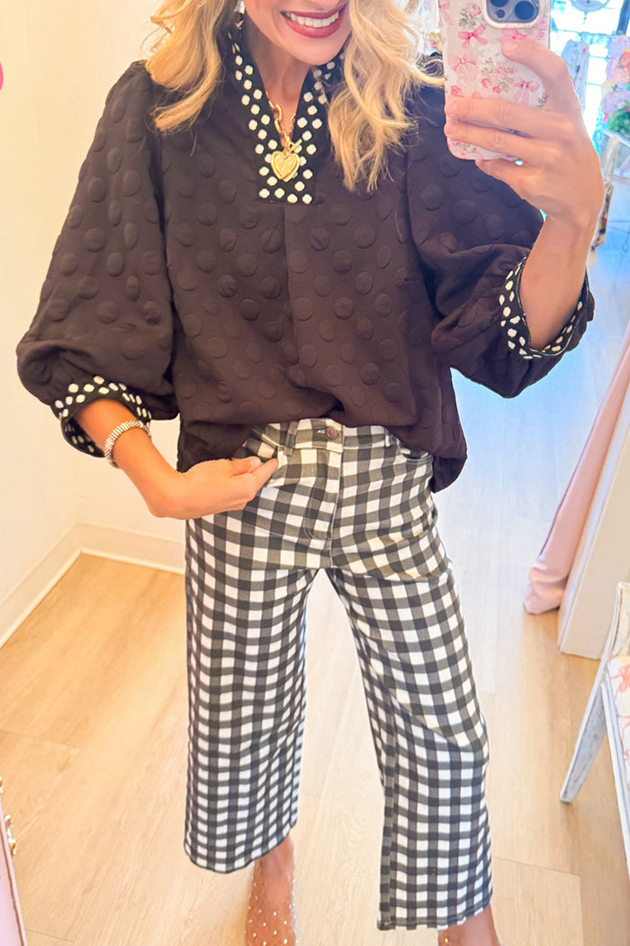 Black Jacquard Polka Dot Top