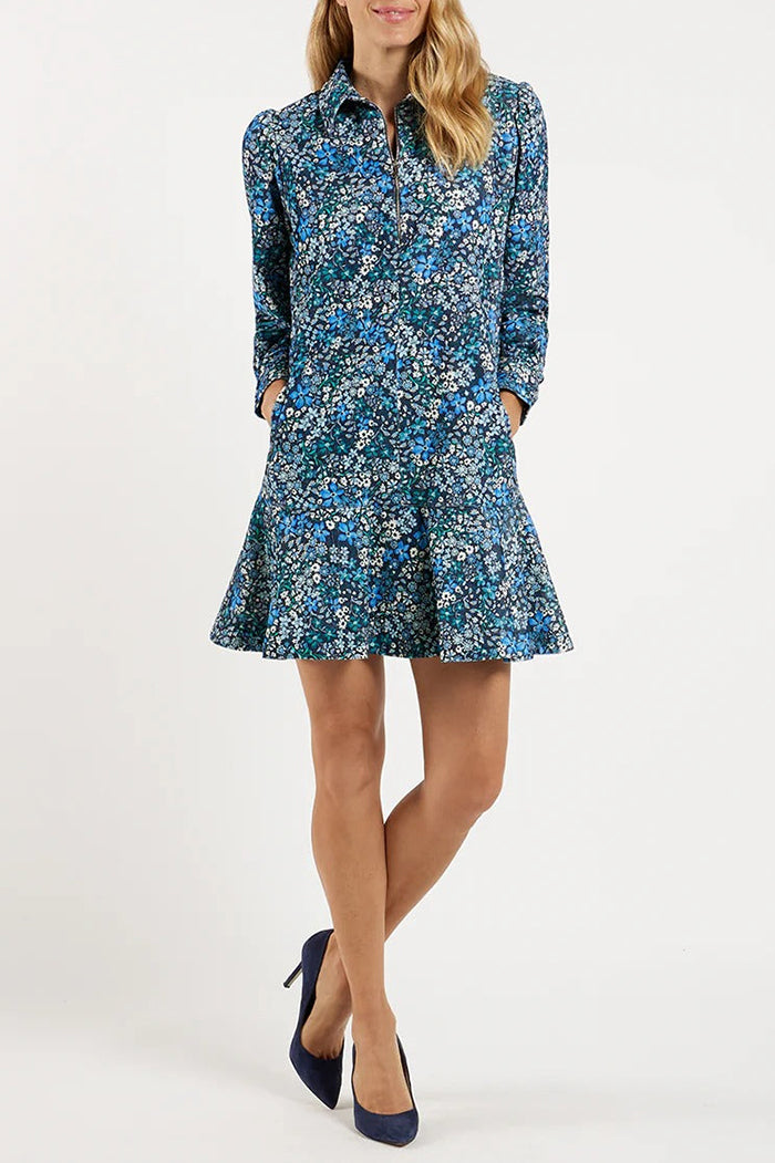 Floral Print Shirt Collar Pocketed Mini Dress