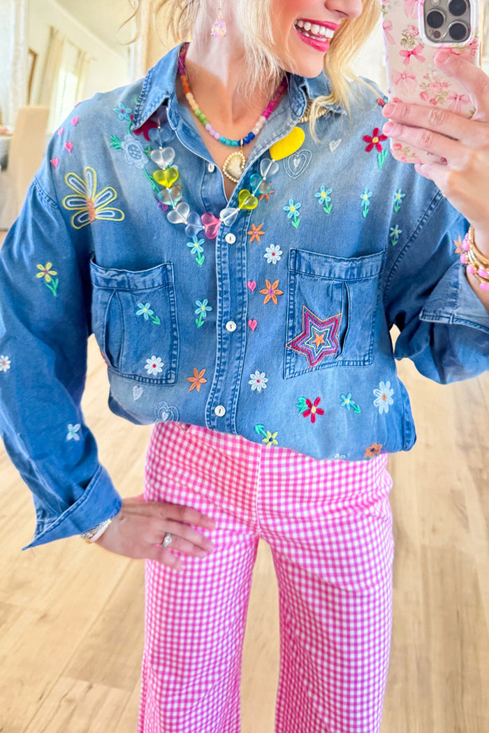 Embroidered Button Up Top