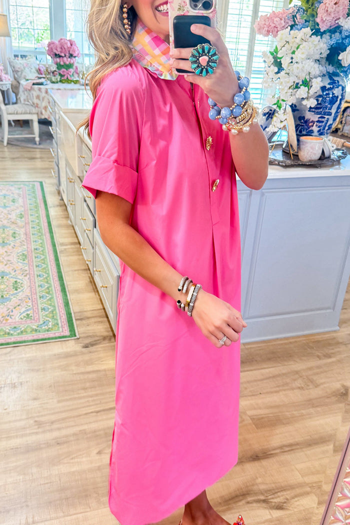 Short Sleeve Pocketed Midi Dress