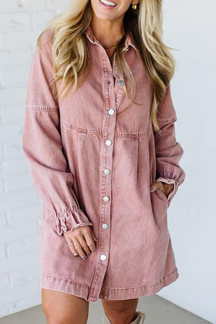 Pocketed Denim Shirt Dress