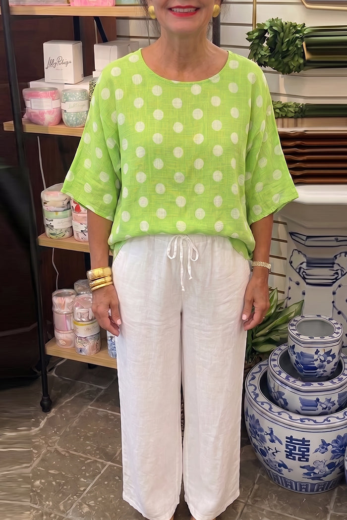 Polka Dot Linen Top And Linen Pants Set