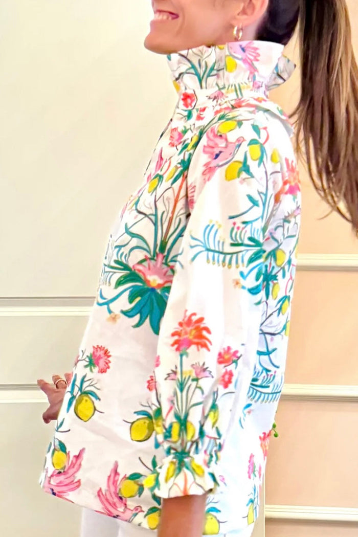 Lemon Floral Ruffle Collar Top