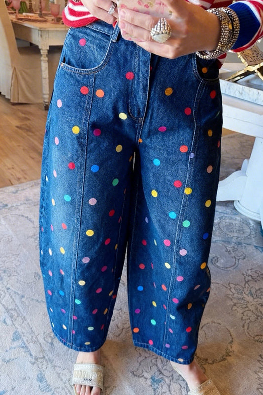Colorful Polka Dot Denim Pants