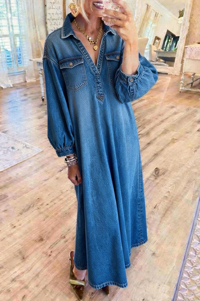 Oversized Puff Sleeve Pocket Dress