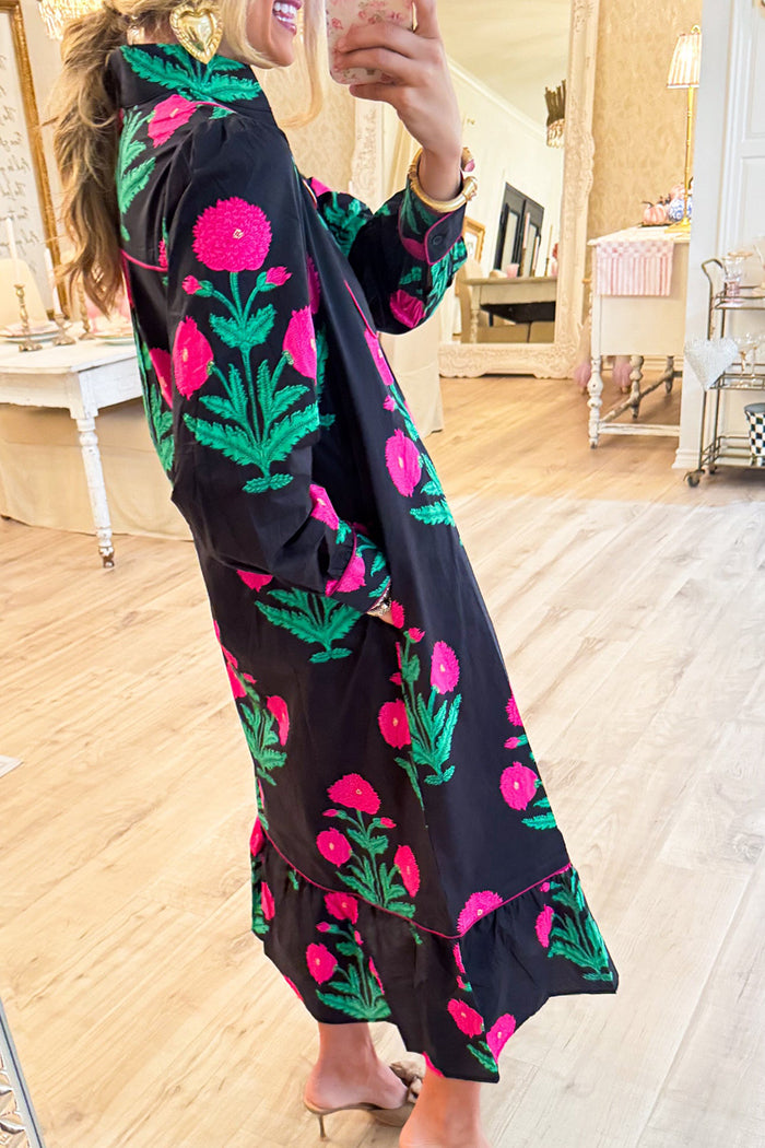Floral Print Ruffle Hem Midi Dress