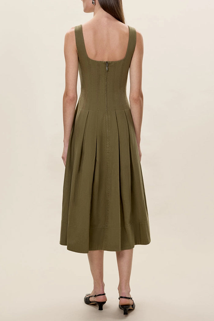 Square Neck Flared Hem Pocket Dress
