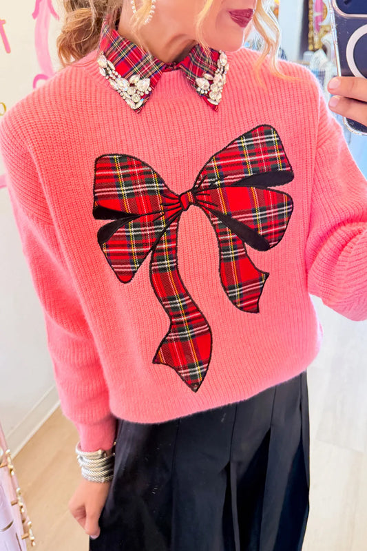 Pink Plaid Bow Sweater
