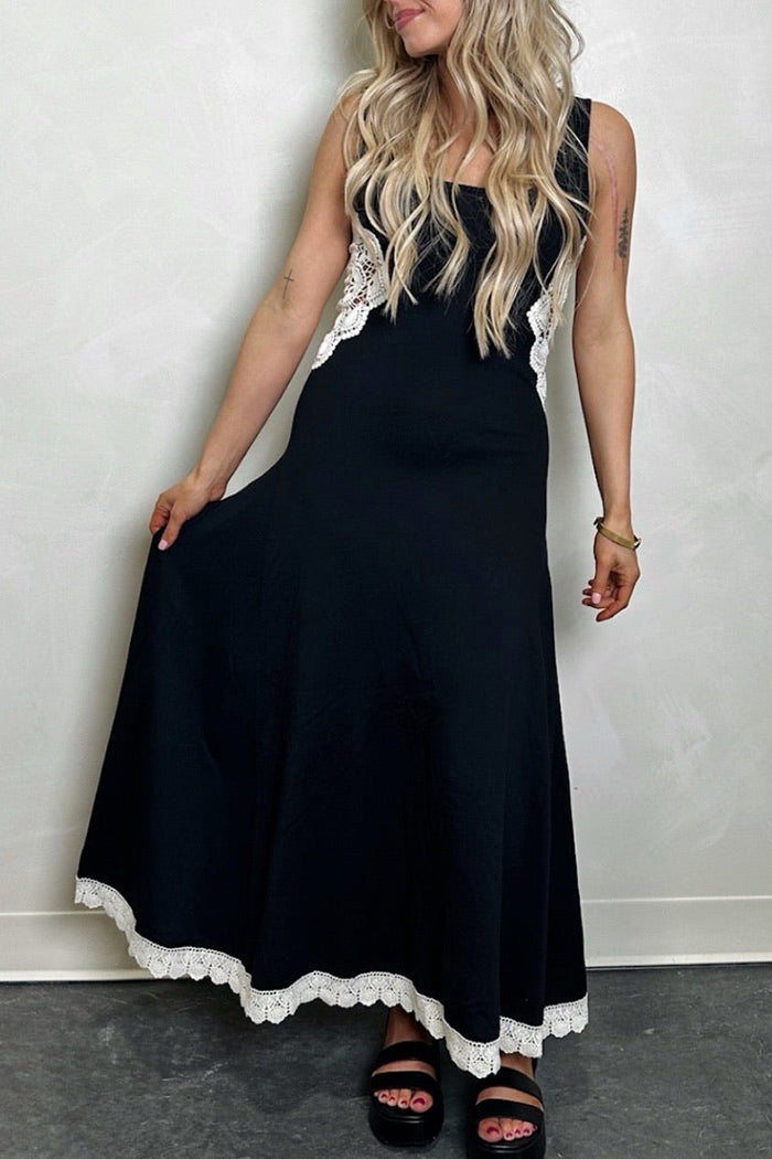 Lace Trim Flare Maxi Dress