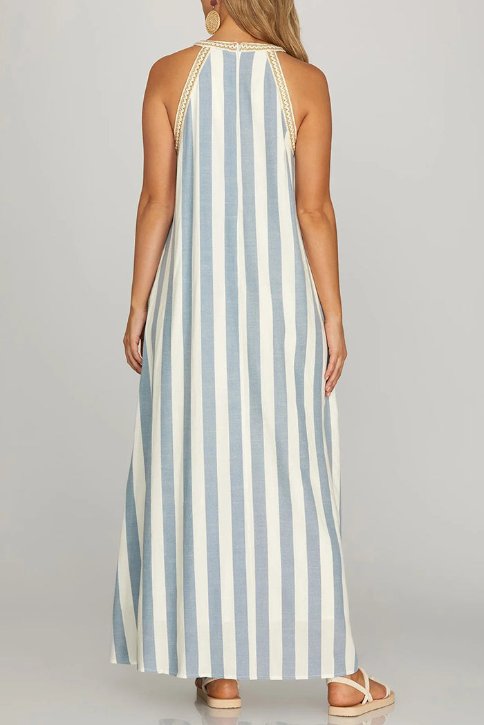 Blue Striped Pocket Maxi Dress