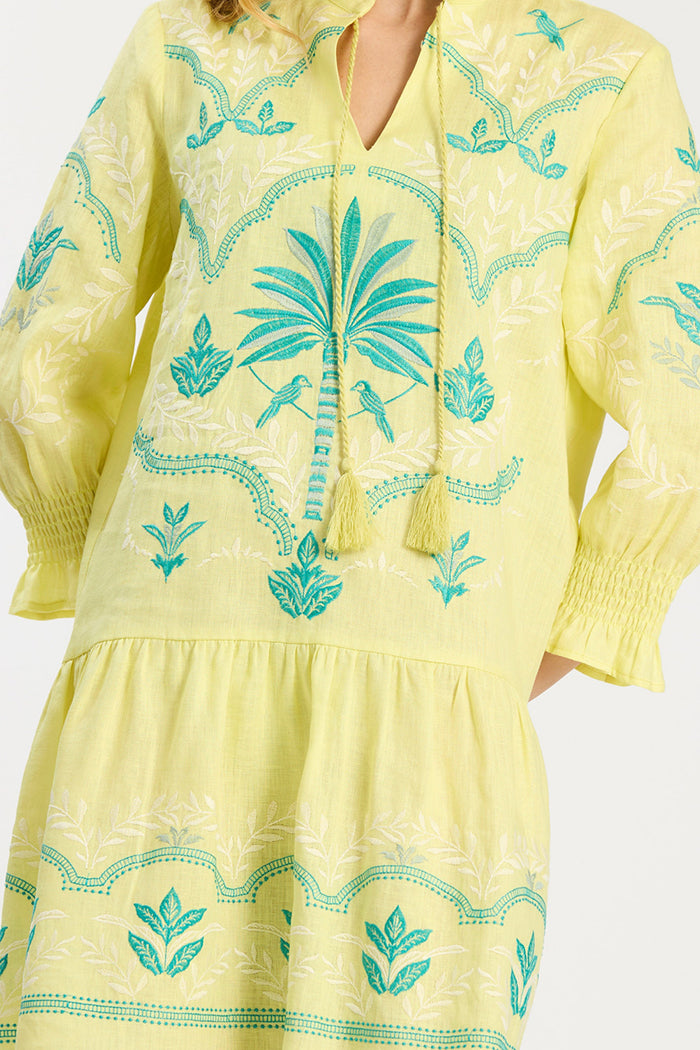 Sunny Lime Floral Tassel Tie Ruffle Dress