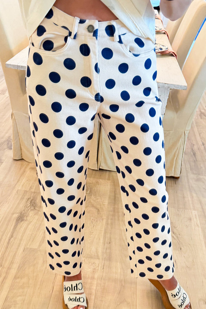 Navy Polka Dot Twill Pants