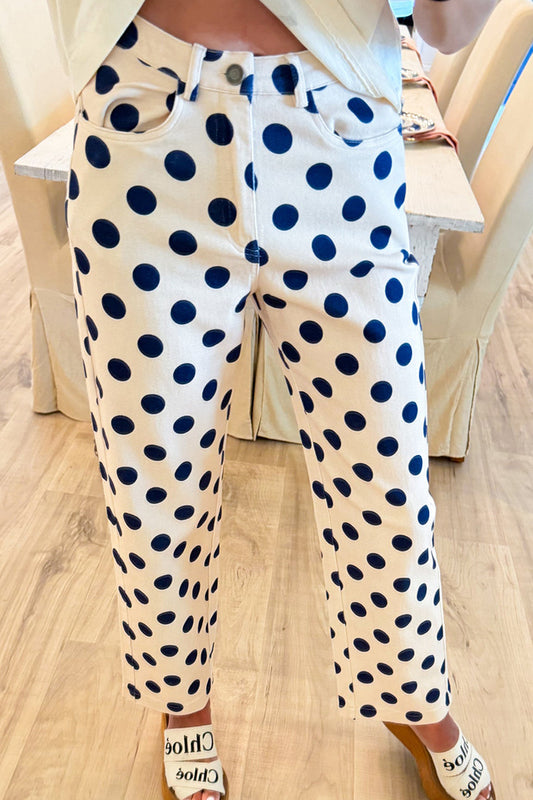 Navy Polka Dot Twill Pants