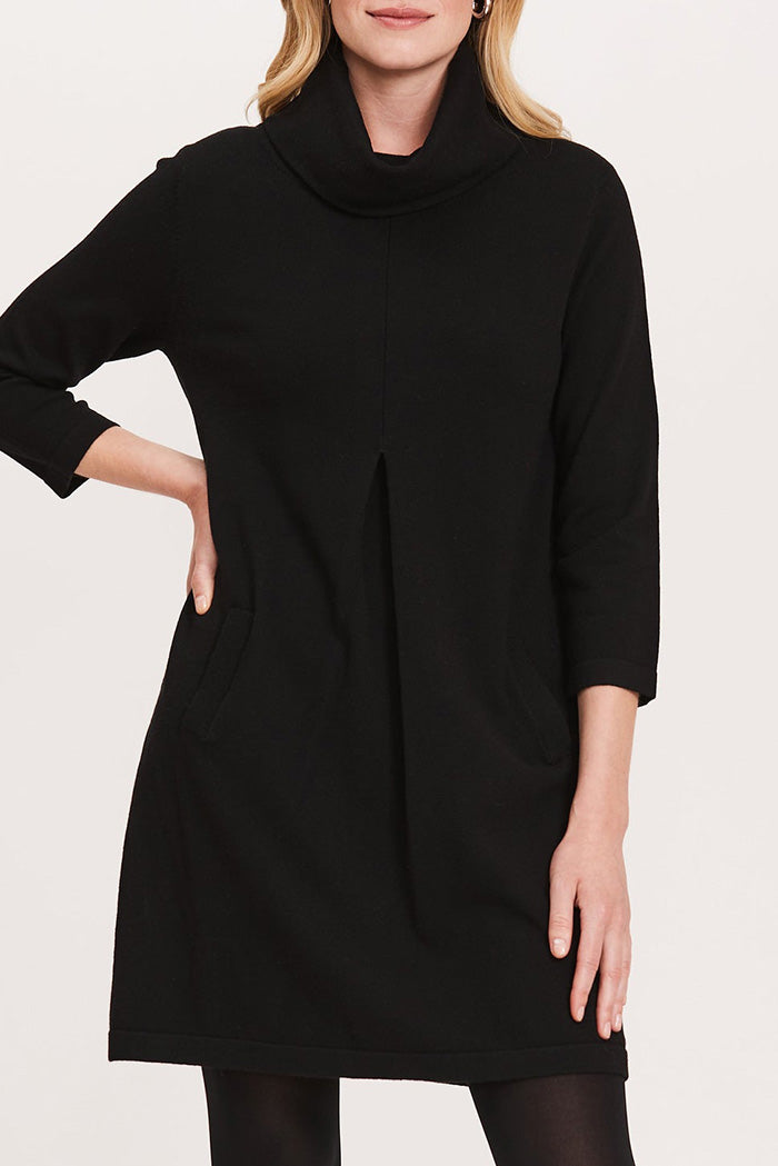 Pocketed Cowl Neck 3/4 Sleeve Dress