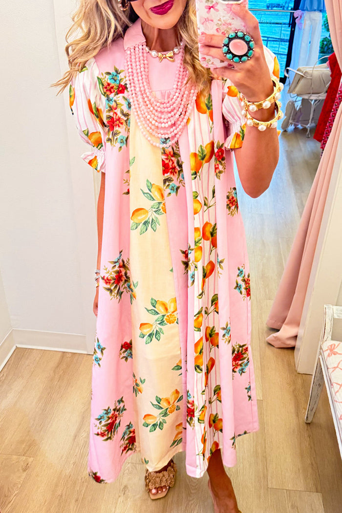 Pink Multi Mixed Pattern Pocket Maxi Dress