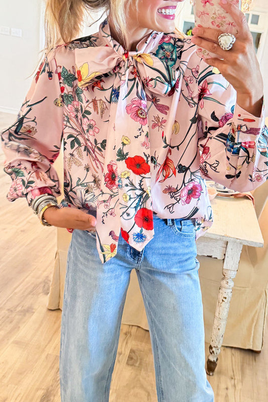 Multi Floral Bow Long Sleeve Top